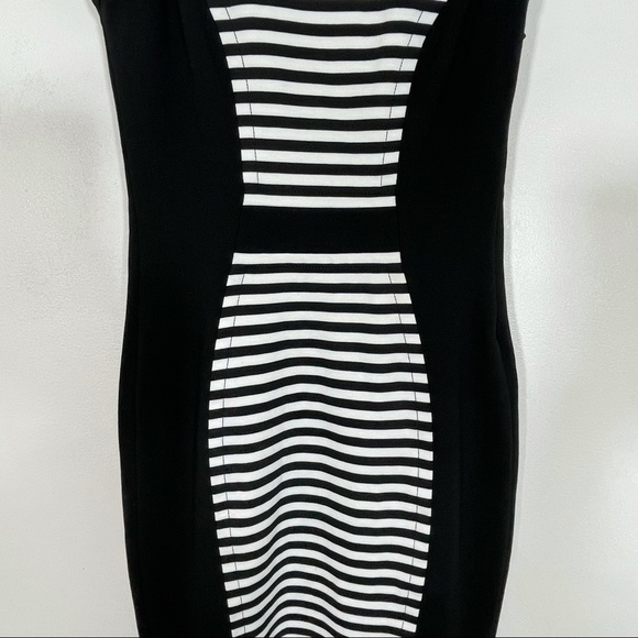 Cache Striped Colorblock Sheath Midi Dress Sleeveless Black White Sz 2 - Picture 5 of 15